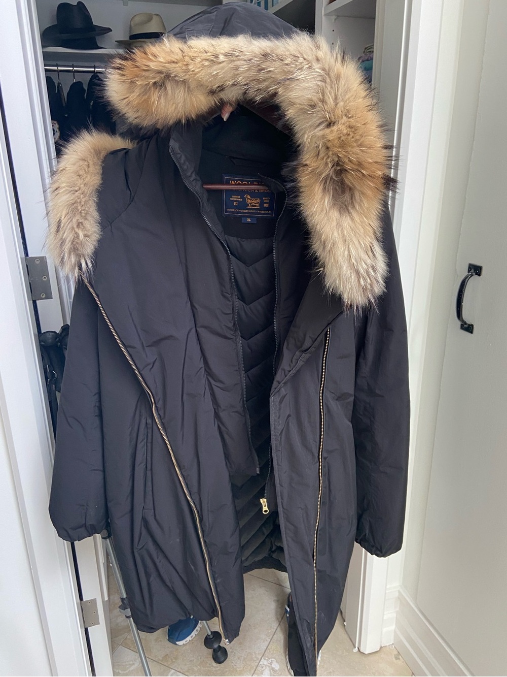 Woolrich Women’s Black Parka Coat with Fur-Trim Hood